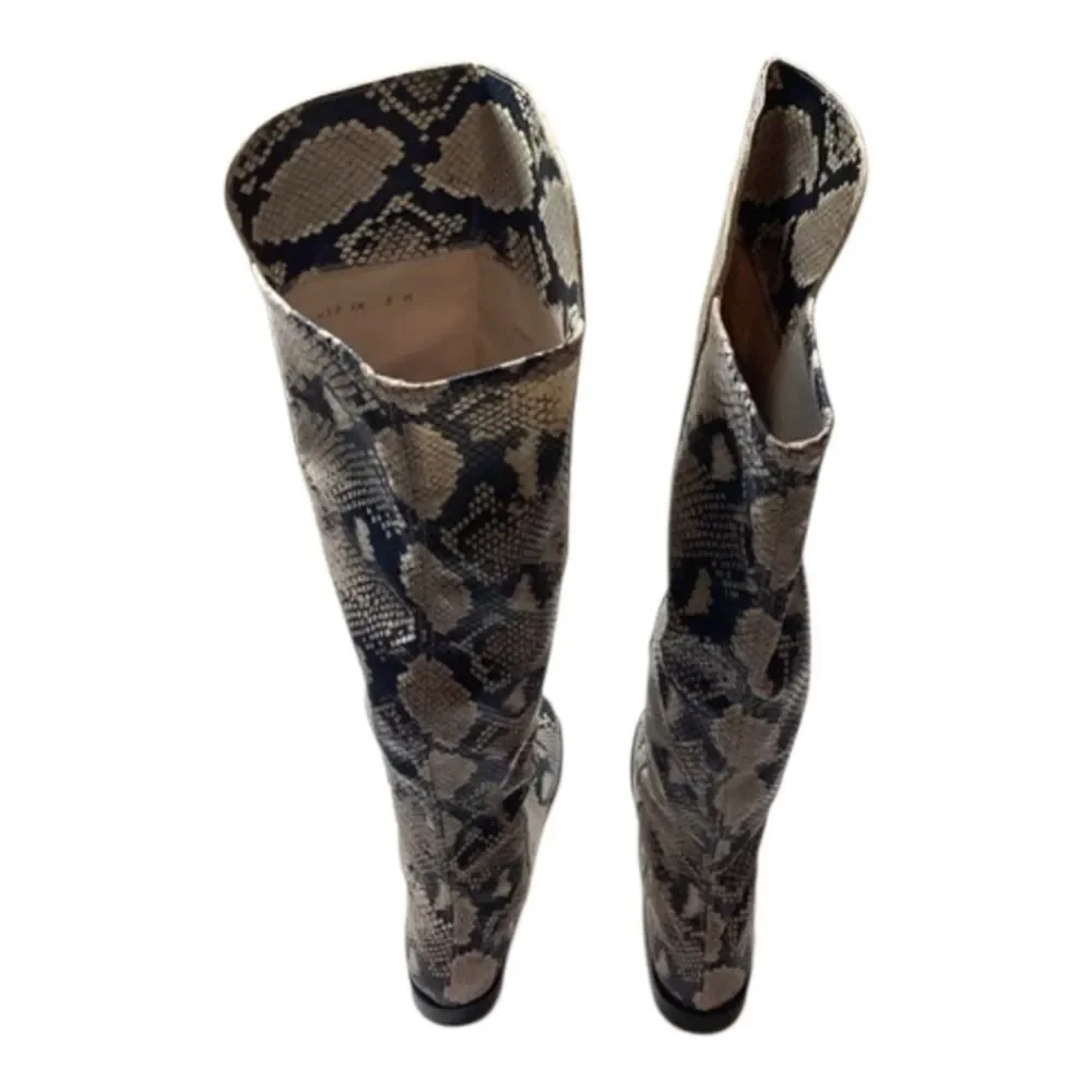 Stuart‎ Weitzman pathython over the knee flat heel boots Cream